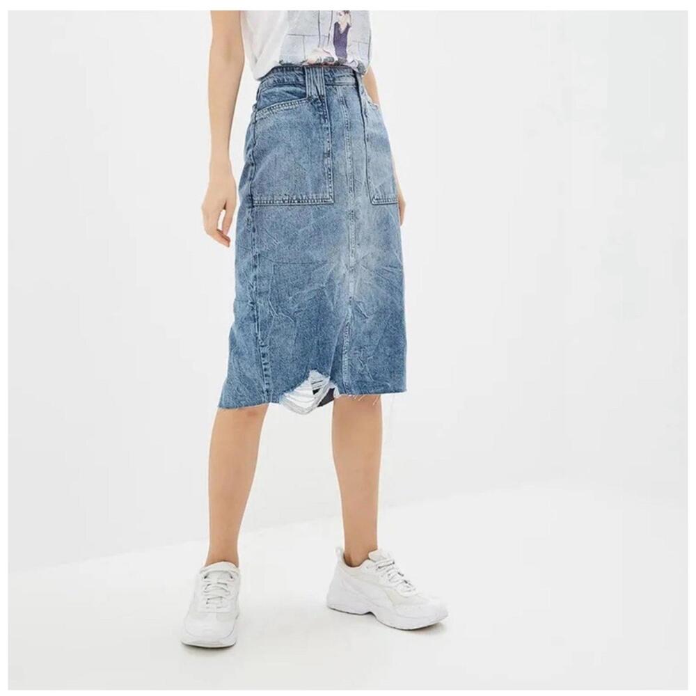 Women’s‎ We The Free People Denim Skirt Elisa Pencil Ripped Denim Size 0 Knee